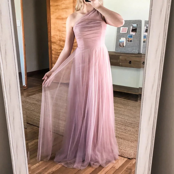 Jenny Yoo Collection Chiffon One Shoulder Adjustable Tie Back Bridesmaid Dress 8 - Picture 3 of 13